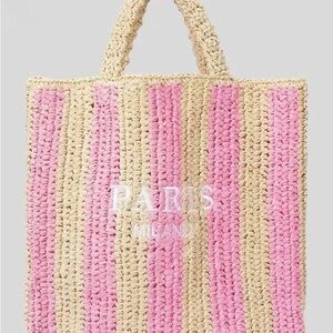 PARIS Milano Pink & Cream Striped Crochet Tote Bag